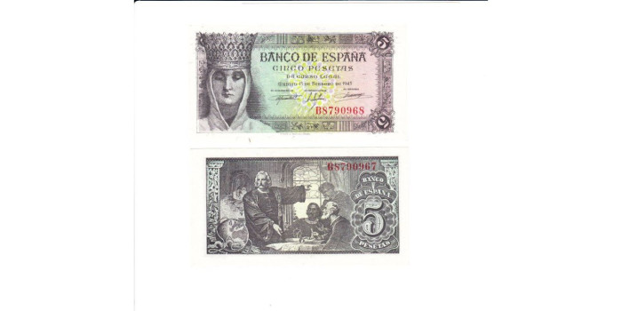 F436K - 5 Pesetas 13-2-1943 SC  serie B
