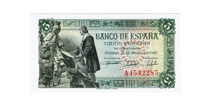 F438K - 5 Pesetas 15-6-1945 SC  serie A