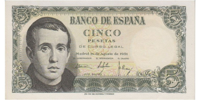 F444K - 5 Peseta 16-8-1951 SC  serie A/1L