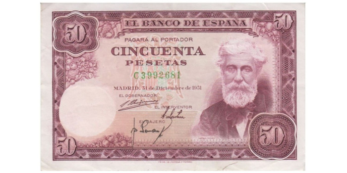 F460E - 50 Pesetas 31-12-1951 MBC+  serie A/E