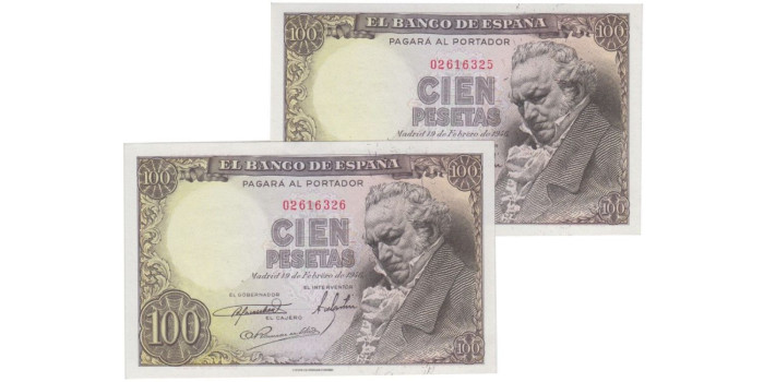 F464K - 100 Pesetas 19-2-1946. SC - Sin Serie . PAREJA
