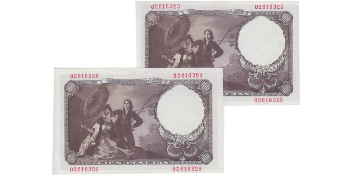 F464K - 100 Pesetas 19-2-1946. SC - Sin Serie . PAREJA