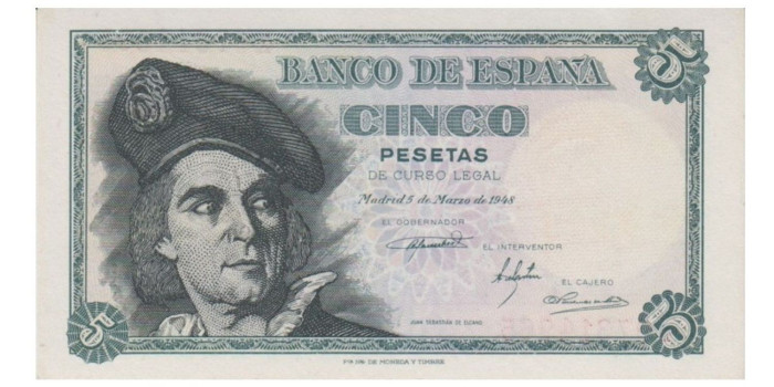 F442K - 5 Pesetas 5-3-1948, SC, serie A/N