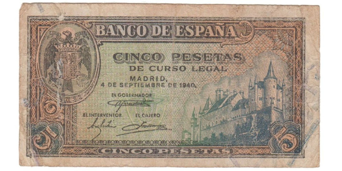 F434B - 5 Pesetas 04-09-1940. RC Serie A/L