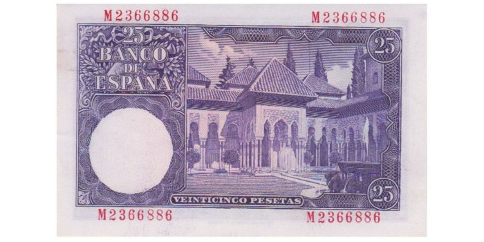 F455K - 25 Pesetas 22-07-1954 SC , serie A/T