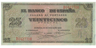 F450I.-25 Pesetas 20 de Mayo 1938 EBC+ Serie A/F