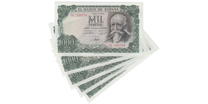 F498L2.- Lote x 5 - 1000 Pesetas 17 de Septiembre 1971 SC