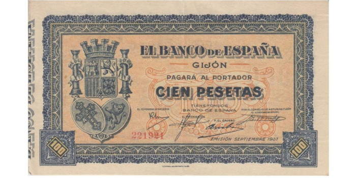 F387f.- Banco de España- Gijon 100 Pts 1937 MBC+