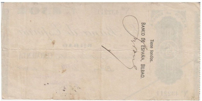 F372E4.- BANCO ESPAÑA-BILBAO 50 Pts 27-2-1936 MBC SIN SERIE