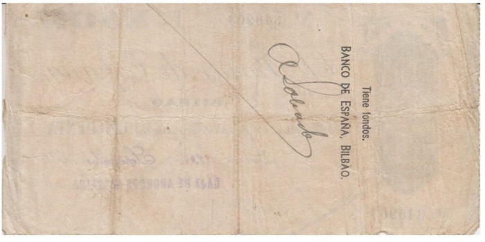 F372C7.- BANCO ESPAÑA-BILBAO 50 Pts 10-9-1936 BC SIN SERIE