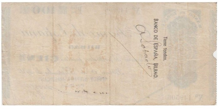 F373C1.- BANCO ESPAÑA-BILBAO 100 Pts 1-9-1936 BC SIN SERIE