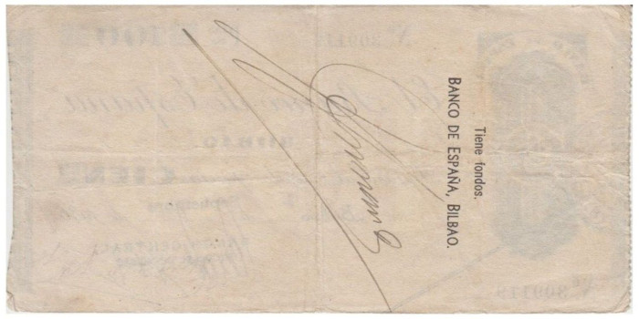 F373E2.- BANCO ESPAÑA-BILBAO 100 Pts 1-9-1936 MBC SIN SERIE