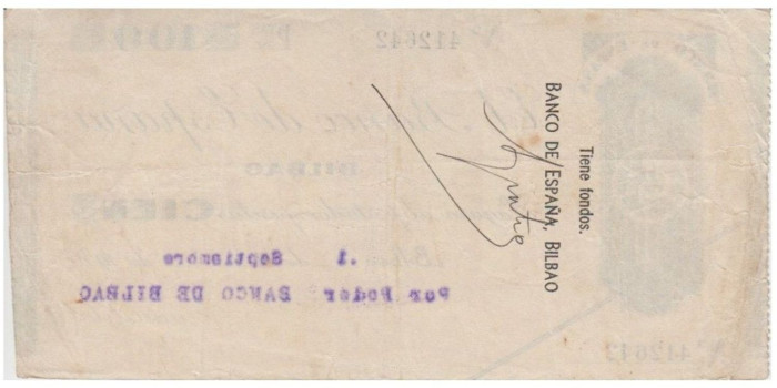 F373H1.- BANCO ESPAÑA-BILBAO 100 Pts 1-9-1936 EBC SIN SERIE