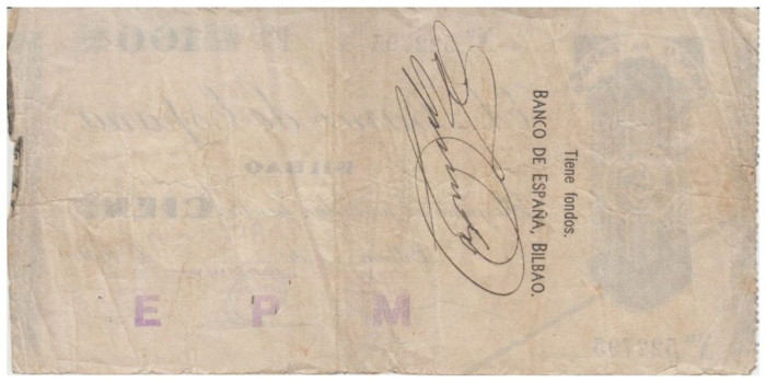 F373E6- BANCO ESPAÑA-BILBAO 100 Pts 8-2-1936 MBC SIN SERIE