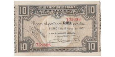 F376E3.- BANCO ESPAÑA-BILBAO 10 Pts 1-1-1937 MBC SIN SERIE