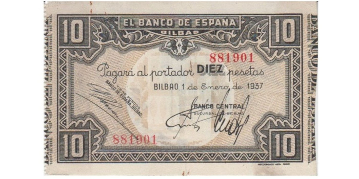 F376H1.- BANCO ESPAÑA-BILBAO 10 Pts 1-1-1937 EBC SIN SERIE