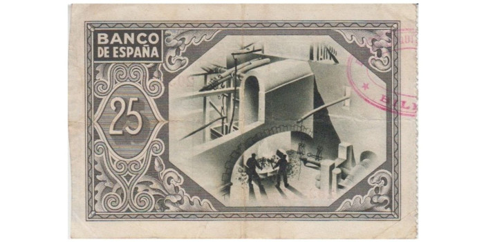 F377F1.- BANCO ESPAÑA-BILBAO 25 Pts 1-1-1937 MBC+ SIN SERIE
