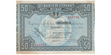 F378D.- BANCO ESPAÑA-BILBAO 50 Pts 1-1-1937 MBC SIN SERIE