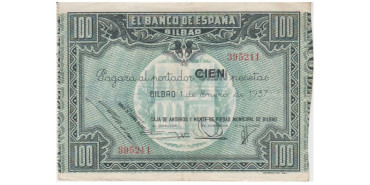 F379F2.- BANCO ESPAÑA-BILBAO 100 Pts 1-1-1937 MBC+ SIN SERIE