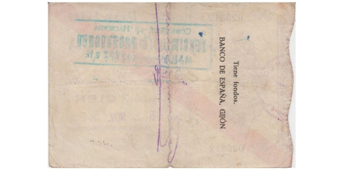 F386C.- BANCO ESPAÑA-GIJON 100 Pts 5-11-1936 BC SIN SERIE