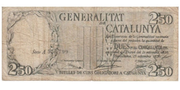 F400A.- GENERALIDAD DE CATALUÑA- 2'5 Pts 25-9-1936 MC SERIE B