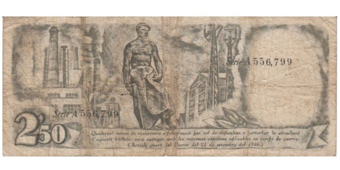 F400A.- GENERALIDAD DE CATALUÑA- 2'5 Pts 25-9-1936 MC SERIE B