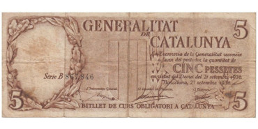 F402B.- GENERALIDAD DE CATALUÑA- 5 Pts 25-9-1936 RC SERIE B