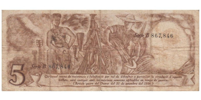 F402B.- GENERALIDAD DE CATALUÑA- 5 Pts 25-9-1936 RC SERIE B