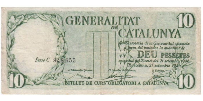 F403D.- GENERALIDAD DE CATALUÑA- 10 Pts 25-9-1936 MBC- SERIE C