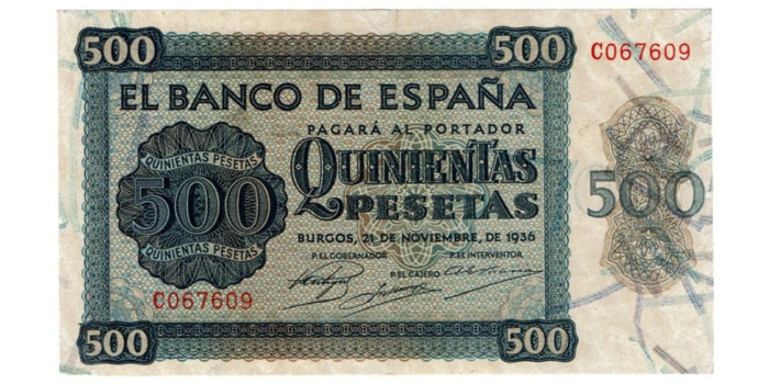 F474F - 500 Peseta 21-11-1936 serie C. AU-50 MBC+