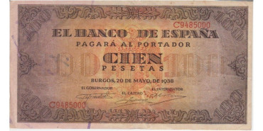 F462F - 100 Peseta 20-5-1938 MBC+ serie A/H