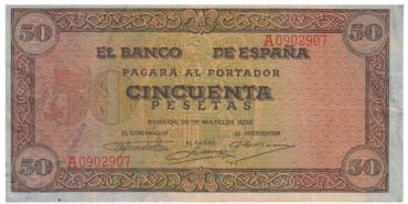 F457G- 50 Peseta 20-5-1938 EBC- serie A/E