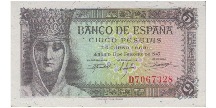 F436K- 5 Pesetas 13-2-1943 SC serie A/J