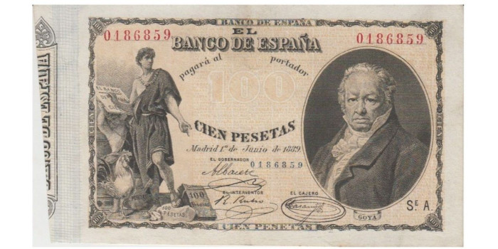 F320E.- 100 PESETAS 1-6-1889.  MBC+ - GOYA