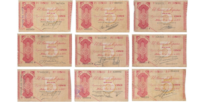 F369C1.- B.E. BILBAO 5 Pts 30-8-1936  SIN SERIE - 9 ANTEFIRMAS