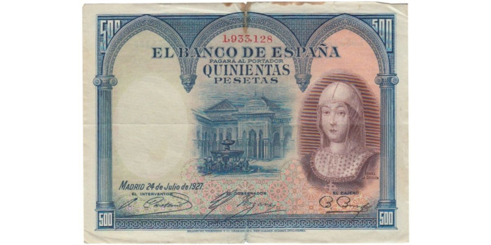 F343B.- 500 PESETAS 24-07-1927. RC.  SIN SERIE