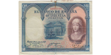 F343B.- 500 PESETAS 24-07-1927. RC.  SIN SERIE