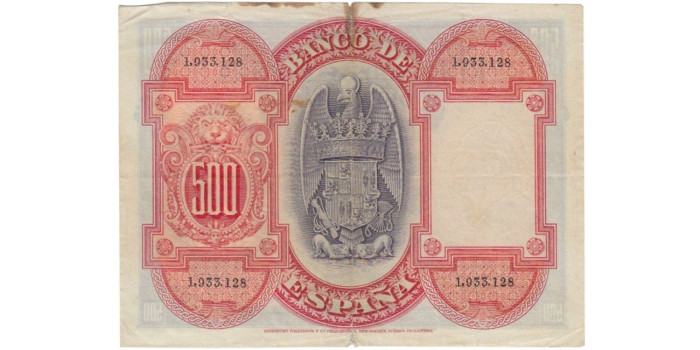 F343B.- 500 PESETAS 24-07-1927. RC.  SIN SERIE