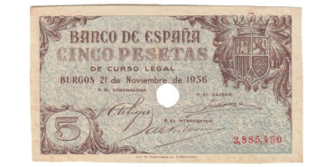 F430H.- 5 Pesetas 21 de Noviembre 1936. EBC. TALADRO