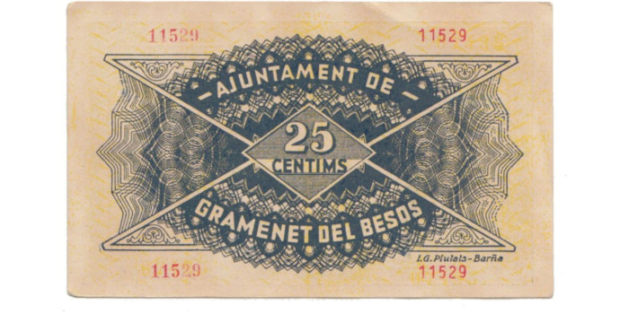 LOCALES - GRAMANET DE BESOS - 25 Ctm. 1937 - EBC