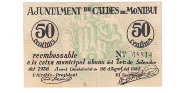 LOCALES - CALDES DE MONIBUI - 50 Ctm. 1937 - EBC