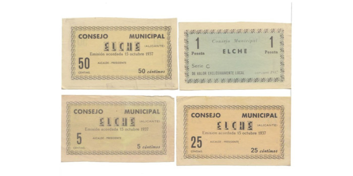 LOCALES - ELCHE - 5, 25, Y 50 Ctm.Y 1 Pts - 15-10-1937 - EBC