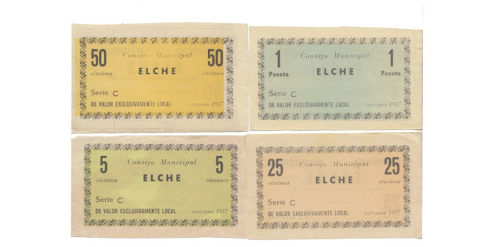 LOCALES - ELCHE - 5, 25, Y 50 Ctm.Y 1 Pts - 15-10-1937 - EBC
