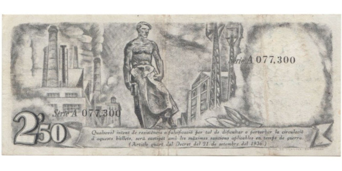 LOCALES - GENERALITAT DE CATALUÑA - 2,50. Pts. 1936  Nº NEGRO