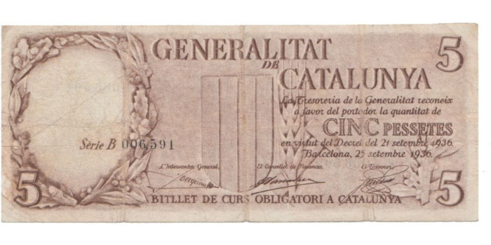 LOCALES - GENERALITAT DE CATALUÑA - 5 Pts. 1936  