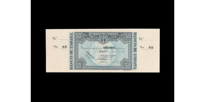 F378M.- BANCO ESPAÑA -BILBAO 50 Pts 1 de Enero 1937  CON MATRIZ - SC