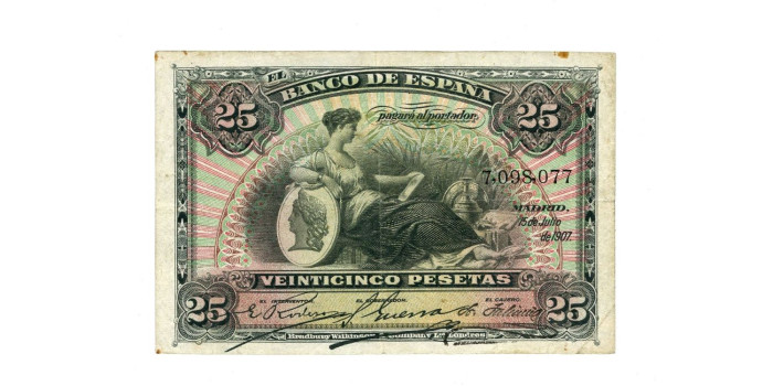 F306D.- 25 PESETAS 15 DE JULIO 1907 SIN SERIE. MBC-