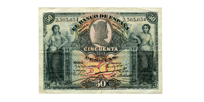 F319C.- 50 PESETAS 15 DE JULIO 1907 SIN SERIE. BC