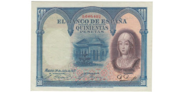 F343H.- 500 PESETAS 24 DE JULIO 1927 SIN SERIE. EBC