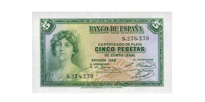 F359K.- 5 PESETAS 1935 SIN SERIE - SC
